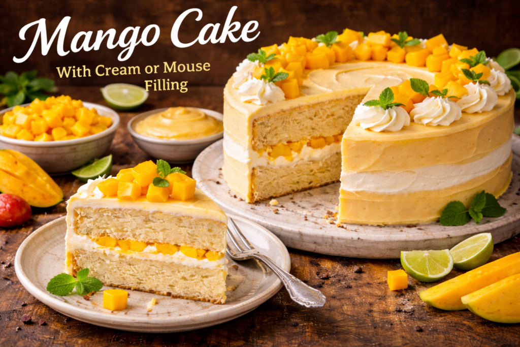 Mango cake with cream or mouse filling